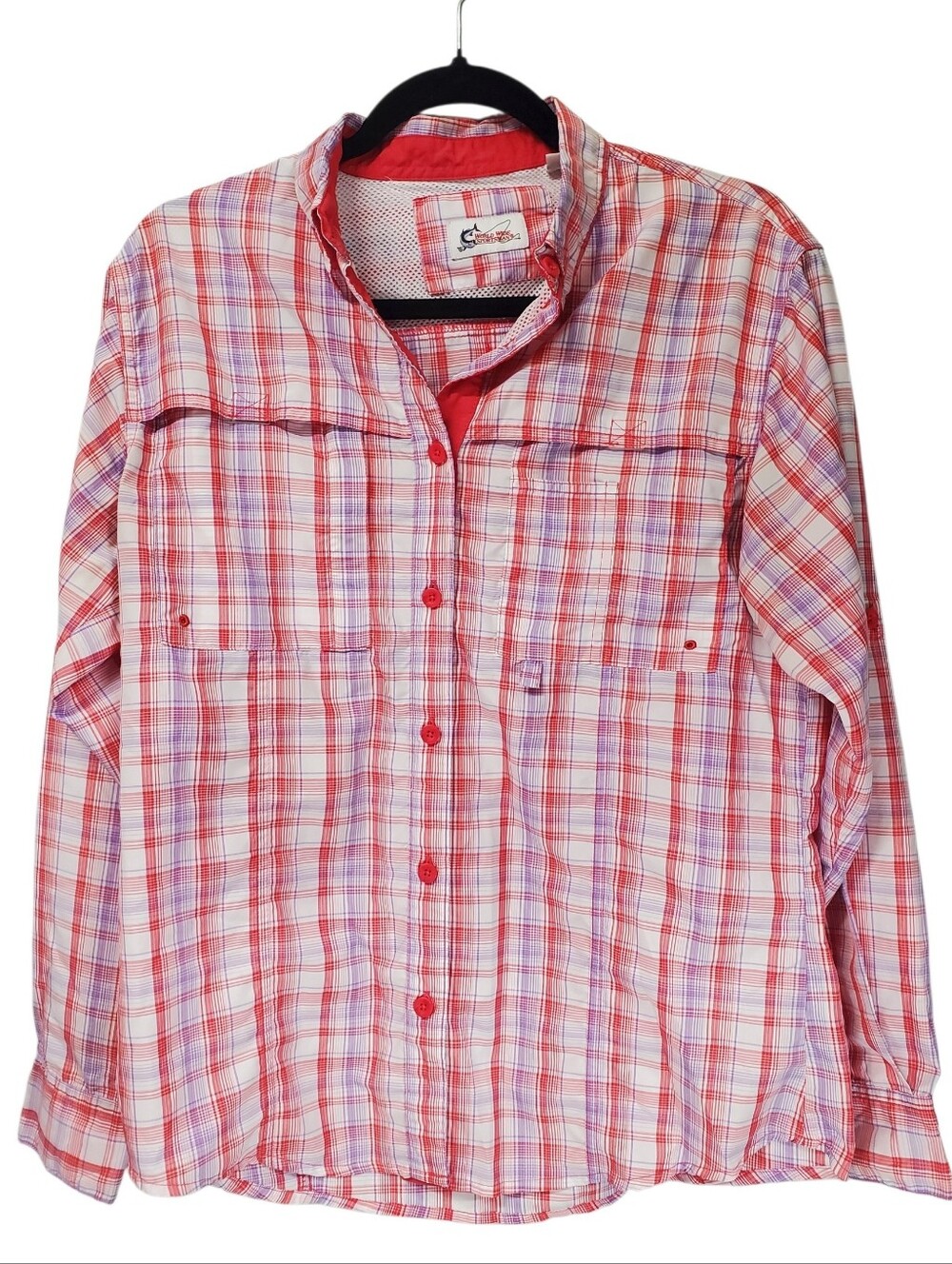 Fisherman Athletic Wide World Sportsman Plaid Button Down Shirt Size Medium